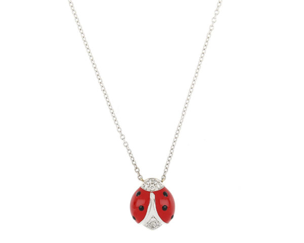 Diamond Set Enamel Ladybird Necklace, 18ct White Gold