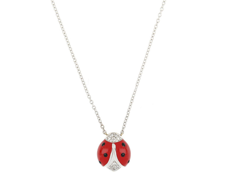 Diamond Set Enamel Ladybird Necklace, 18ct White Gold - Jewellery Discovery