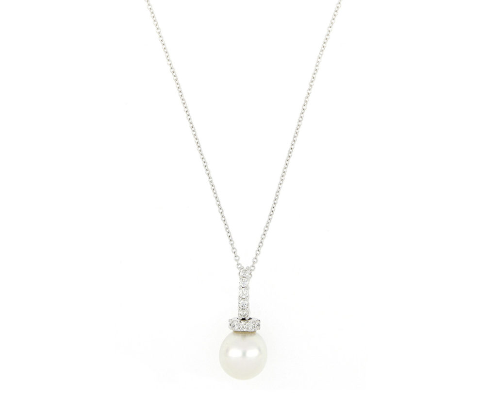 Diamond Topped Pearl Necklace, 18ct White Gold - Jewellery Discovery