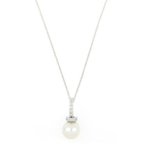 Diamond Topped Pearl Necklace, 18ct White Gold
