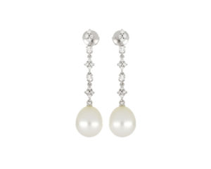 Diamond and Pearl Drop Earrings, 18ct White Gold