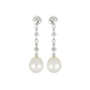 Diamond and Pearl Drop Earrings, 18ct White Gold