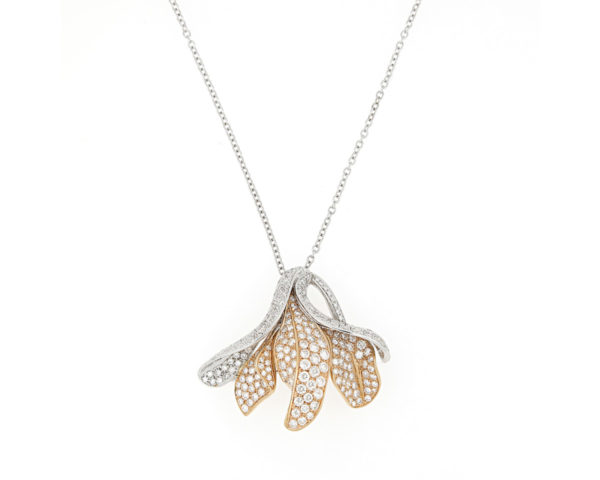 Fine Diamond Set Flower Necklace, 18ct Yellow and White Gold