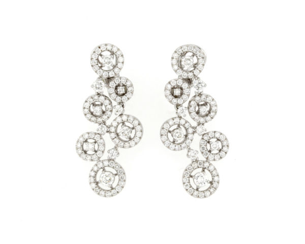 Fine Circular Diamond Drop Earrings, 18ct White Gold