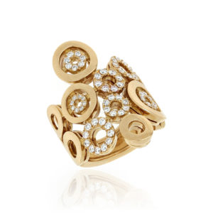 Diamond Set Circular Design Dress Ring, Yellow Gold