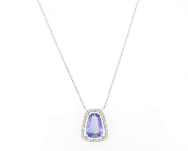 Sapphire and Diamond Cluster Pendant Necklace, 18ct White Gold