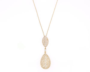 Diamond Set Double Drop Pendant Necklace, 18ct Yellow Gold