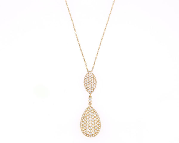 Diamond Set Double Drop Pendant Necklace, 18ct Yellow Gold