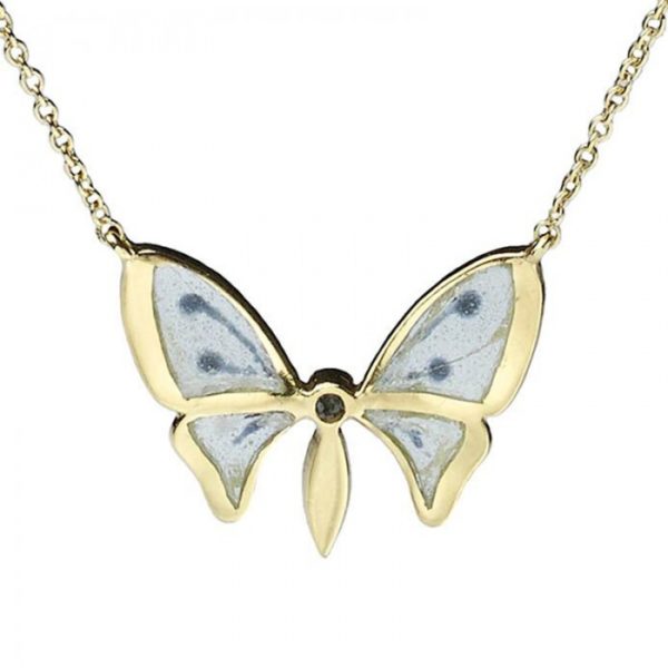 Plique à Jour Enamel Diamond Butterfly Pendant Necklace