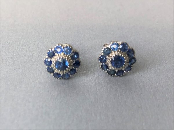 Sapphire Cluster White Gold Stud Earrings