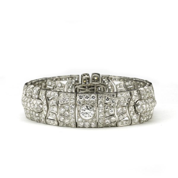 Art Deco Diamond Panel Bracelet Platinum 25 carats 1930's London wide