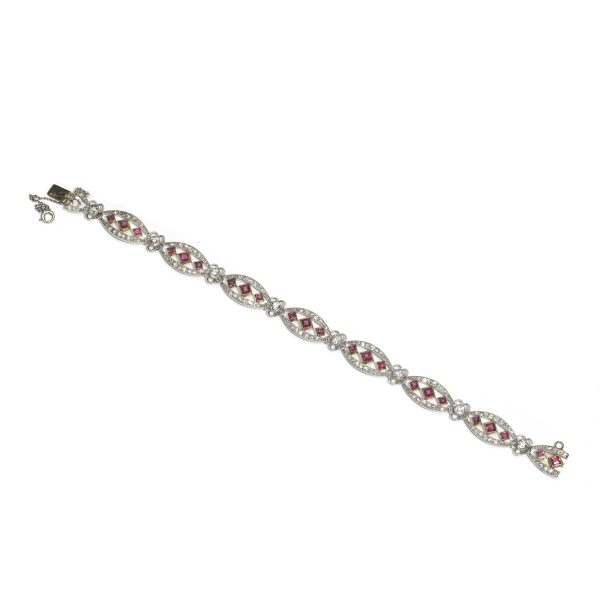 Edwardian diamond ruby line bracelet open square ruby rubies burma