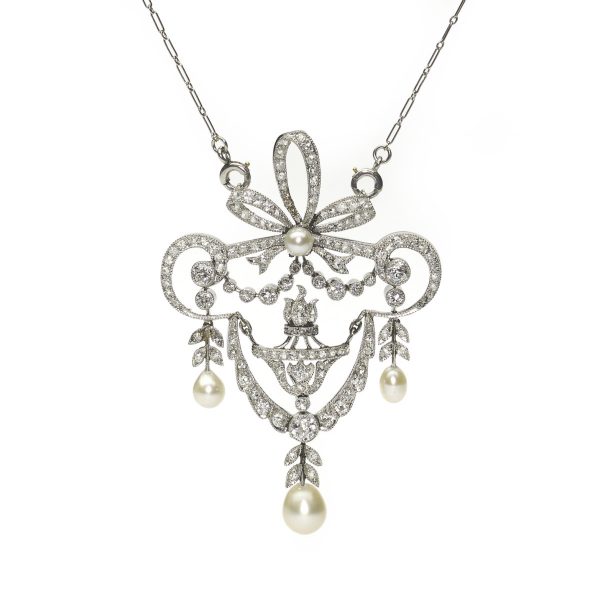 Antique Belle Epoque Edwardian Diamond and Pearl Pendant