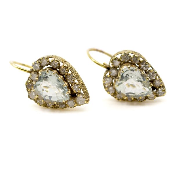 Vintage Aquamarine & Diamond Heart Cluster Earrings