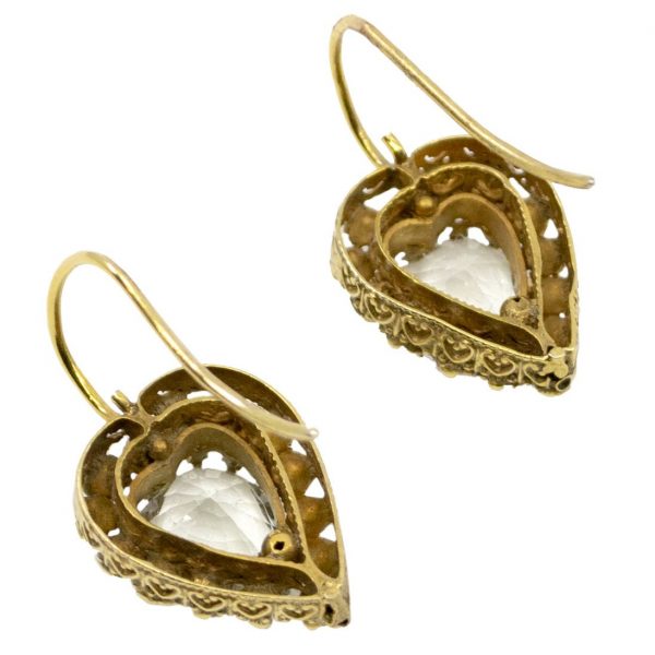 Vintage Aquamarine & Diamond Heart Cluster Earrings