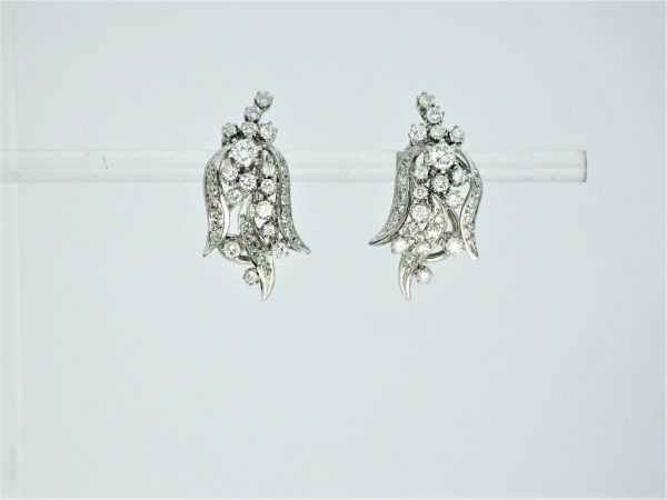 Vintage Diamond Floral Clip Earrings