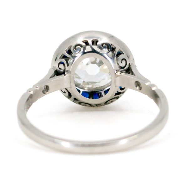 Vintage Old Mine Cut Diamond and Sapphire Target Ring, 1.23 carats