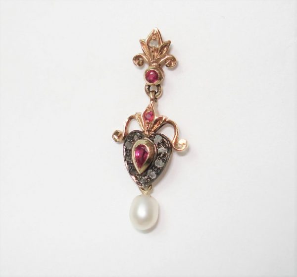Vintage Ruby Pearl Diamond Earrings