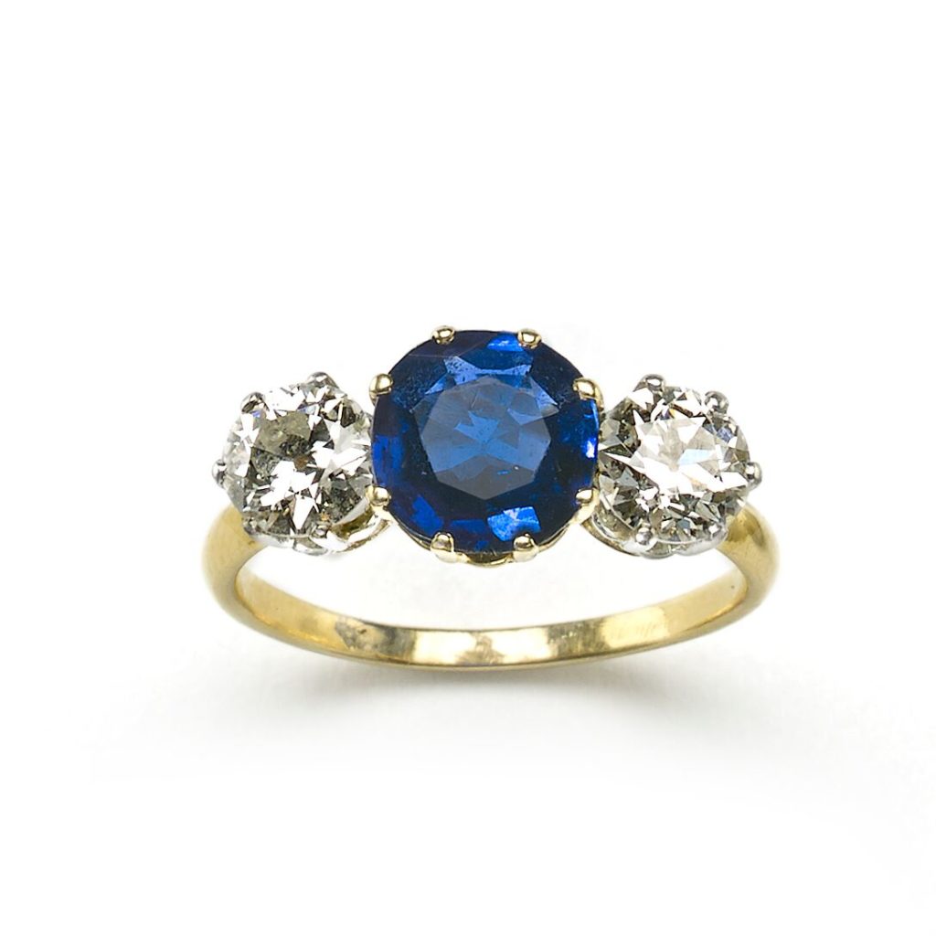 Vintage 1.15ct Sapphire & Diamond Three Stone Ring