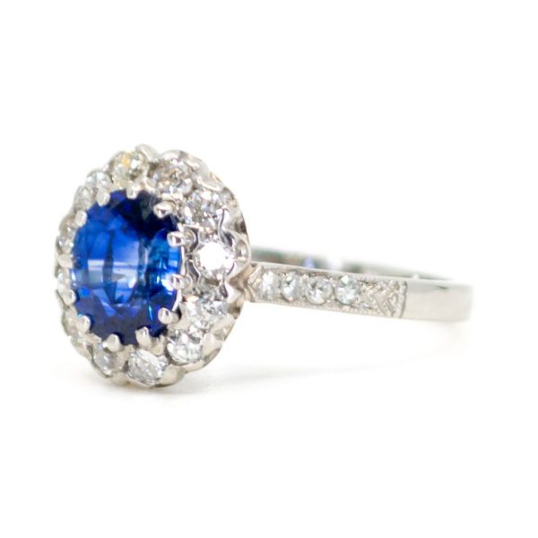 Vintage Style Sapphire & Old Mine Cut Diamond Platinum Ring