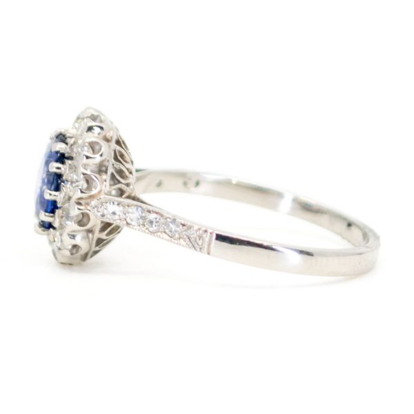 Vintage Style Sapphire & Old Mine Cut Diamond Platinum Ring