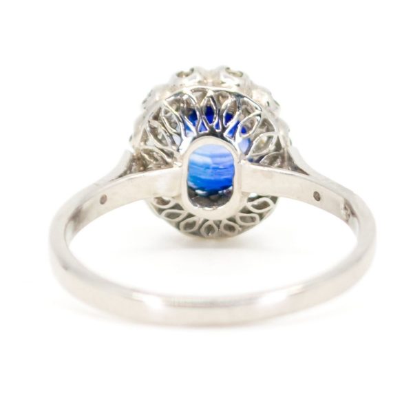 Vintage Style Sapphire & Old Mine Cut Diamond Platinum Ring