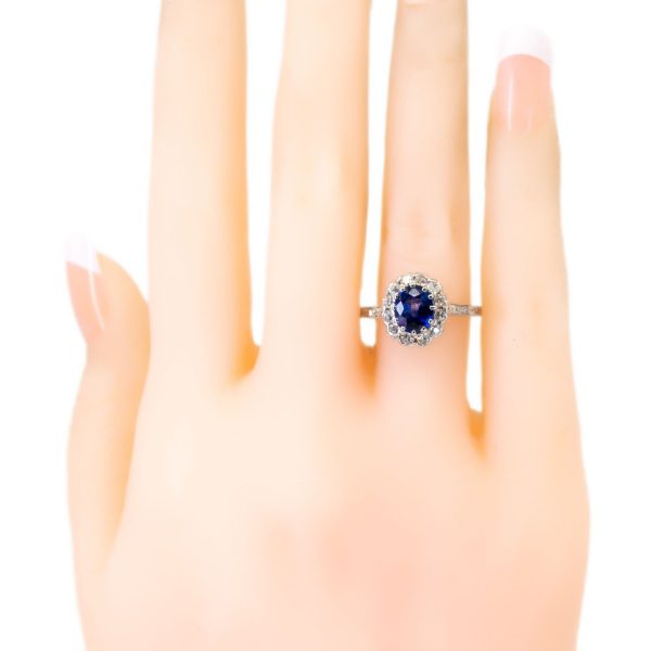 Vintage Style Sapphire & Old Mine Cut Diamond Platinum Ring