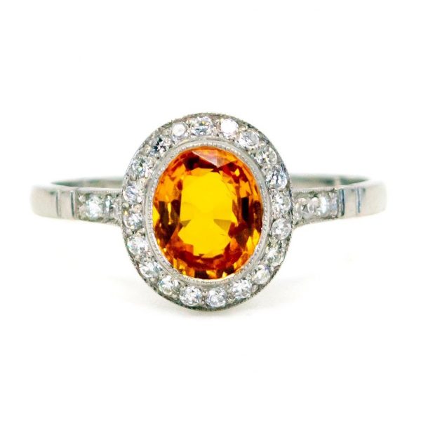 Vintage Yellow Sapphire & Diamond Platinum Ring