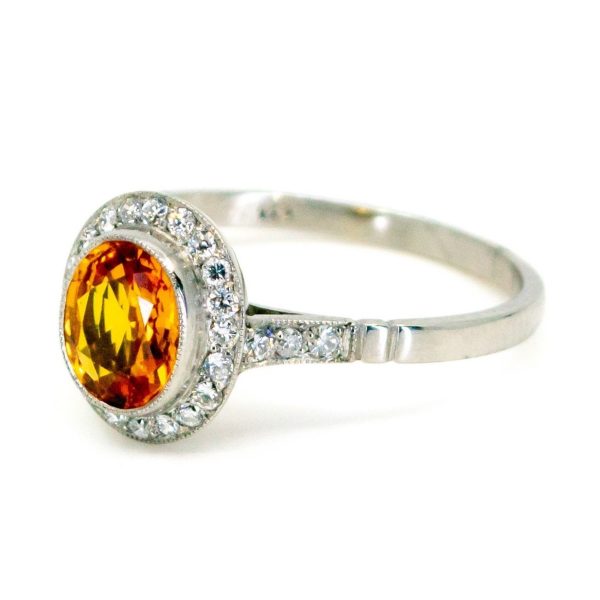 Vintage Yellow Sapphire & Diamond Platinum Ring