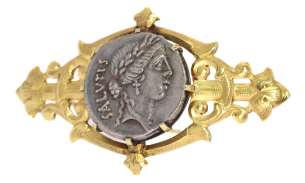 Antique Victorian Silver Roman Coin Brooch