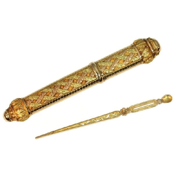 Impressive Gold French Pre-Victorian Needle Case with Original Needle ...