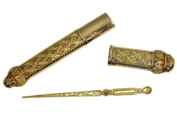 Impressive Gold French Pre-Victorian Needle Case with Original Needle