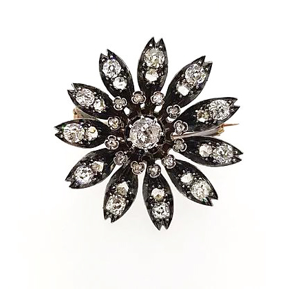Antique Victorian Old Cut Diamond Floral Brooch, set in Silver and Gold