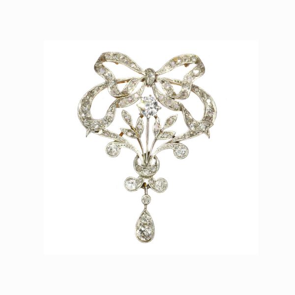 Belle Epoque Old Cut Diamond Brooch, 1.05cts, Platinum and 18ct Gold