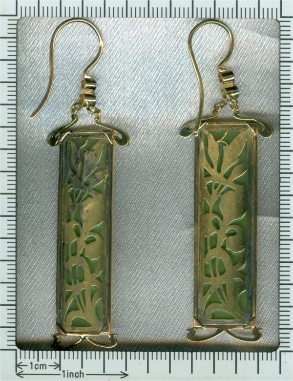 Antique Art Nouveau Plique à Jour Enamel Stained Glass Window Earrings