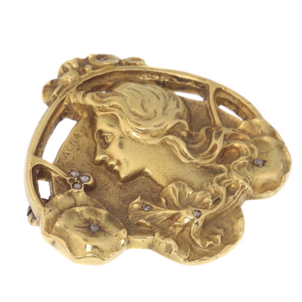 Antique Art Nouveau Zacha Diamond Set 18ct Gold Brooch