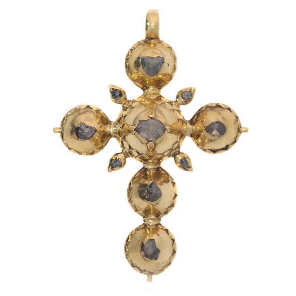 Antique Georgian Foil Set Rose Cut Diamond Gold Cross Pendant