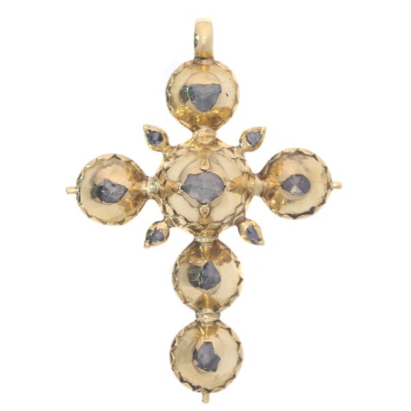 Antique Georgian Foil Set Rose Cut Diamond Gold Cross Pendant