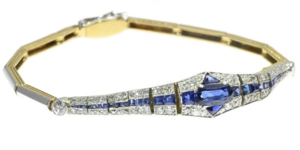 Fine Antique Art Deco Dutch Sapphire and Diamond Bracelet