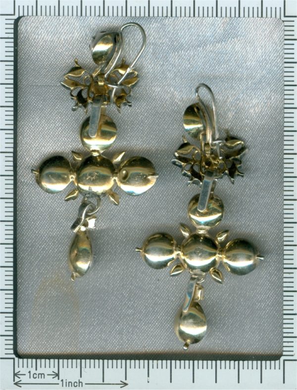 Rare Antique Diamond Set Gold Flemish Cross Earrings