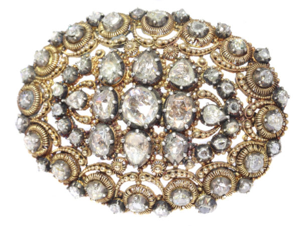 Antique Victorian Dutch Rose Cut Diamond Filigree Brooch