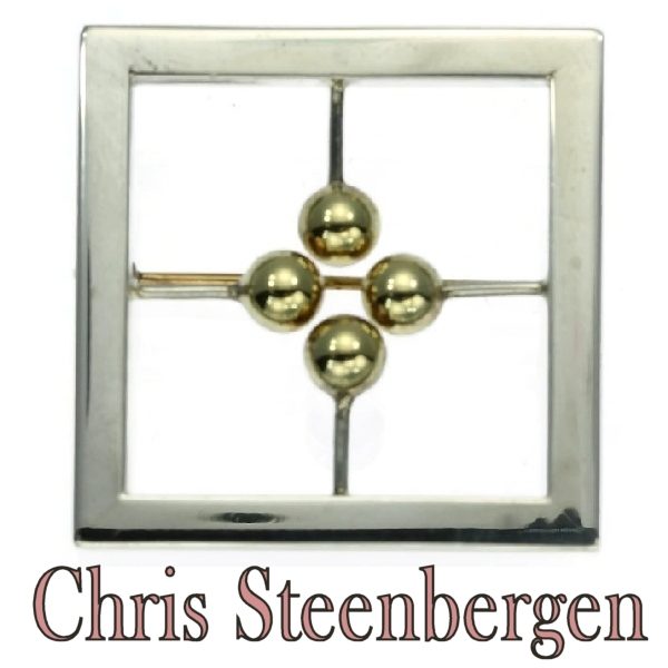 Vintage Chris Steenbergen Rectangular Gold and Silver Brooch