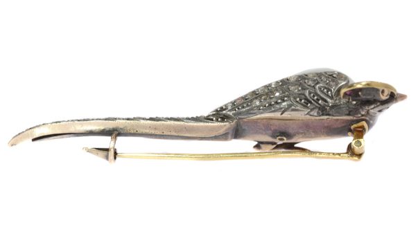 Antique French Victorian Ruby and Diamond Pheasant Brooch