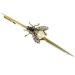 Vintage Gold Gem Set Fly Bar Brooch, 18ct Gold and Silver