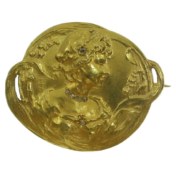 Antique Art Nouveau Diamond Set 18ct Yellow Gold Brooch