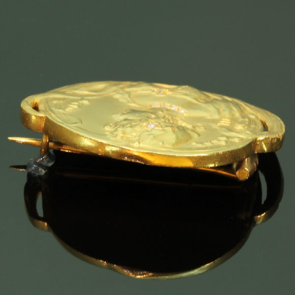 Antique Art Nouveau Diamond Set 18ct Yellow Gold Brooch