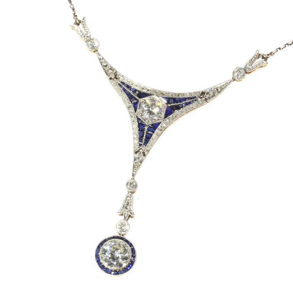 Antique Belle Epoque Sapphire and Diamond Pendant, Platinum and 18ct Gold