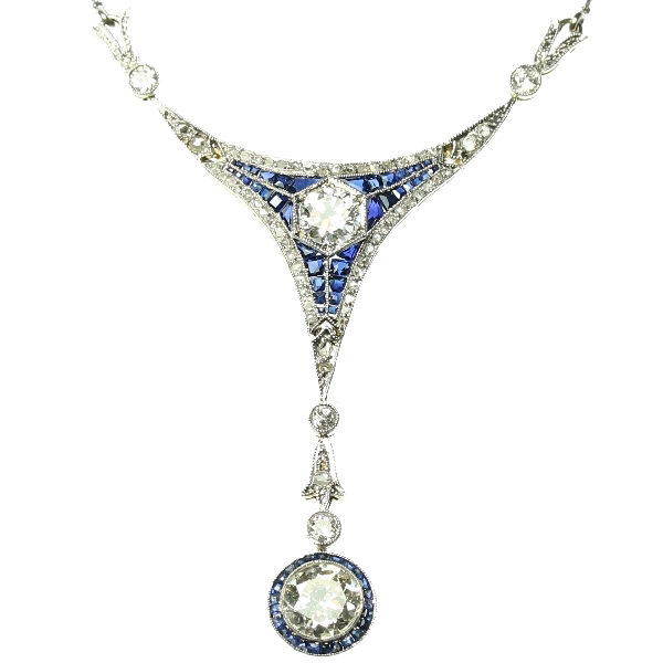 Antique Belle Epoque Sapphire and Diamond Pendant, Platinum and 18ct Gold
