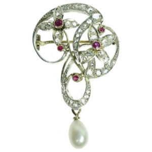 Antique Art Nouveau Diamond and Ruby Set Brooch