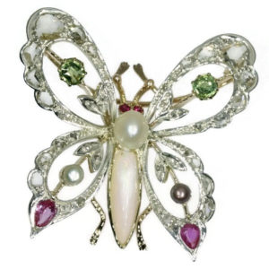 Vintage Gem Set Butterfly Brooch, 18ct Gold